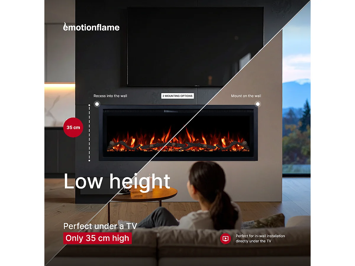 Cheminée électrique REGAL 106 - feu premium - murale et encastrable - 106x35x12 cm - cheminée LED décorative avec chauffage 900/1800 W