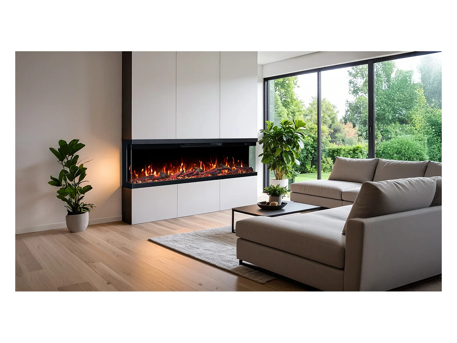 Driezijdige elektrische haard UNITY 127 - premium vlam - voor wand en inbouw - 127x19x36 cm - LED-haard met verwarming 900/1800 W