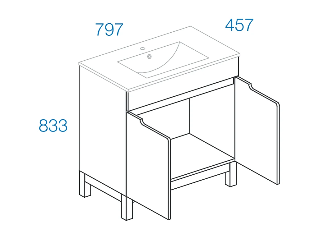 Ensemble de meubles de salle de bain blanc 80 cm Armoire avec lavabo Support pour balai à franges Spek