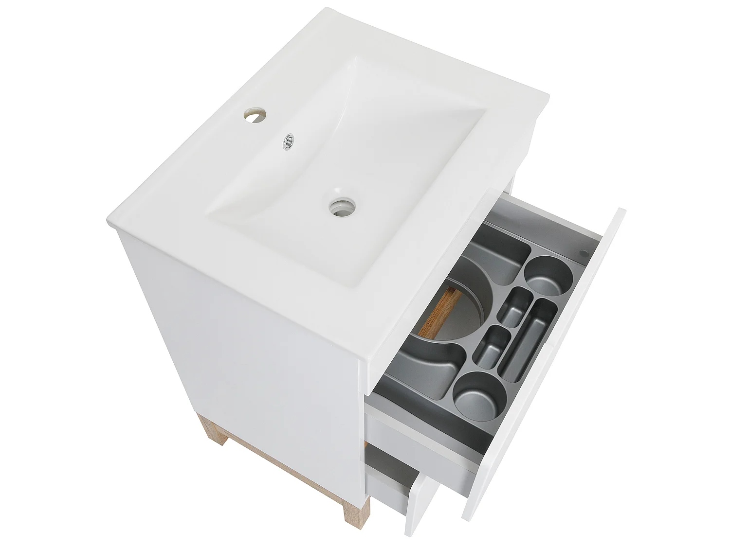 Wit badkamermeubelset 60 cm Kast met wastafel Mopstandaard Spek
