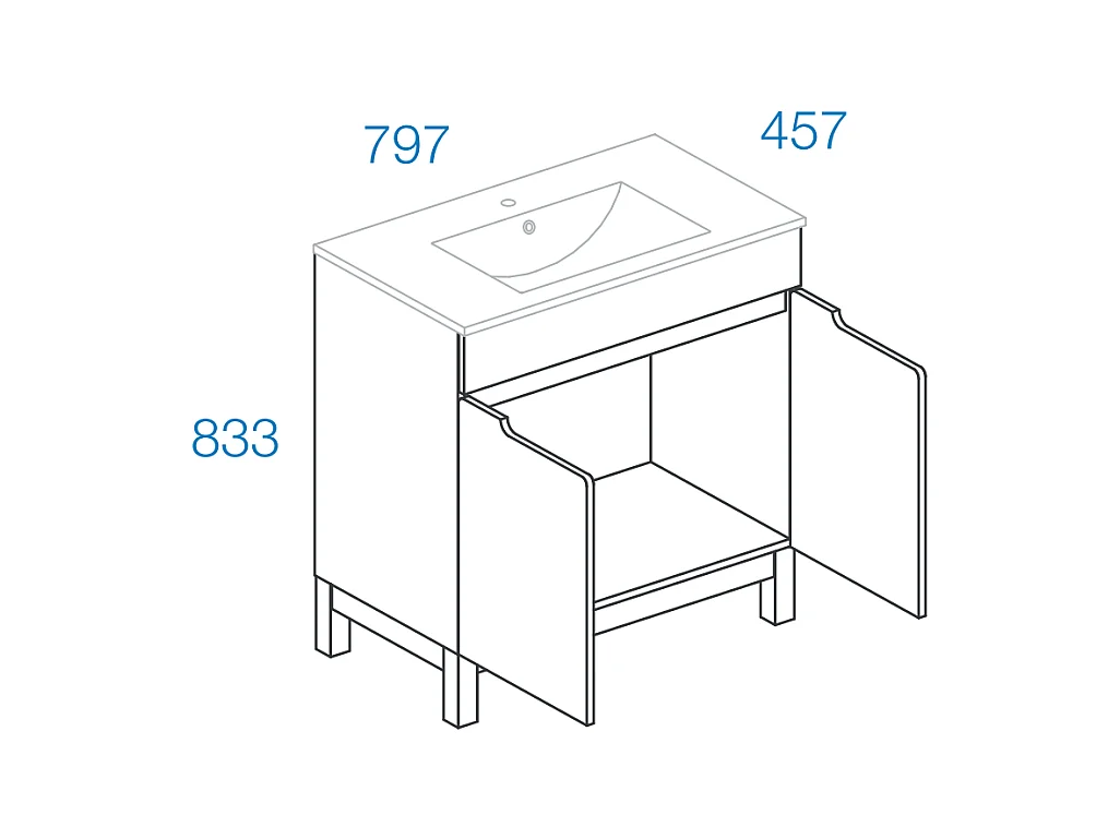 Weißes Badezimmer-Set 80 cm Waschbeckenunterschrank mit 2 Türen Spek