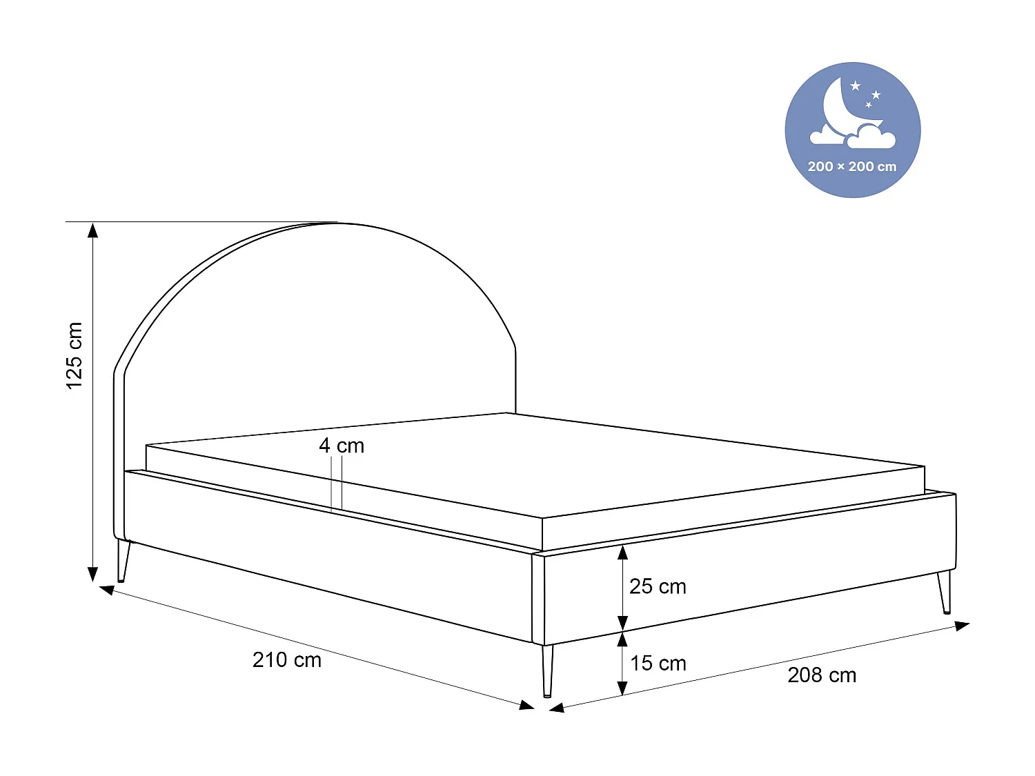 BESILIO Lit tapissé Boucle 200x200 Velora II – sommier à lattes, tête de lit, coffre de rangement, lit fin, pieds hauts dorés – Gris