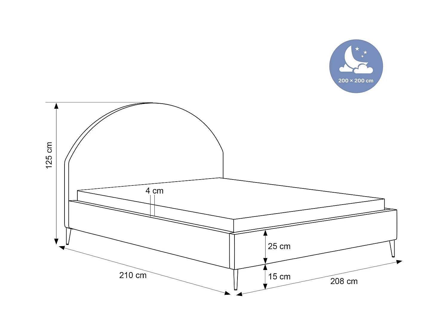 BESILIO Łóżko tapicerowane Boucle 200x200 Velora II - stelaż listwowy, wezgłowie, pojemnik, łóżko slim, wysokie złote nogi - Brązowy