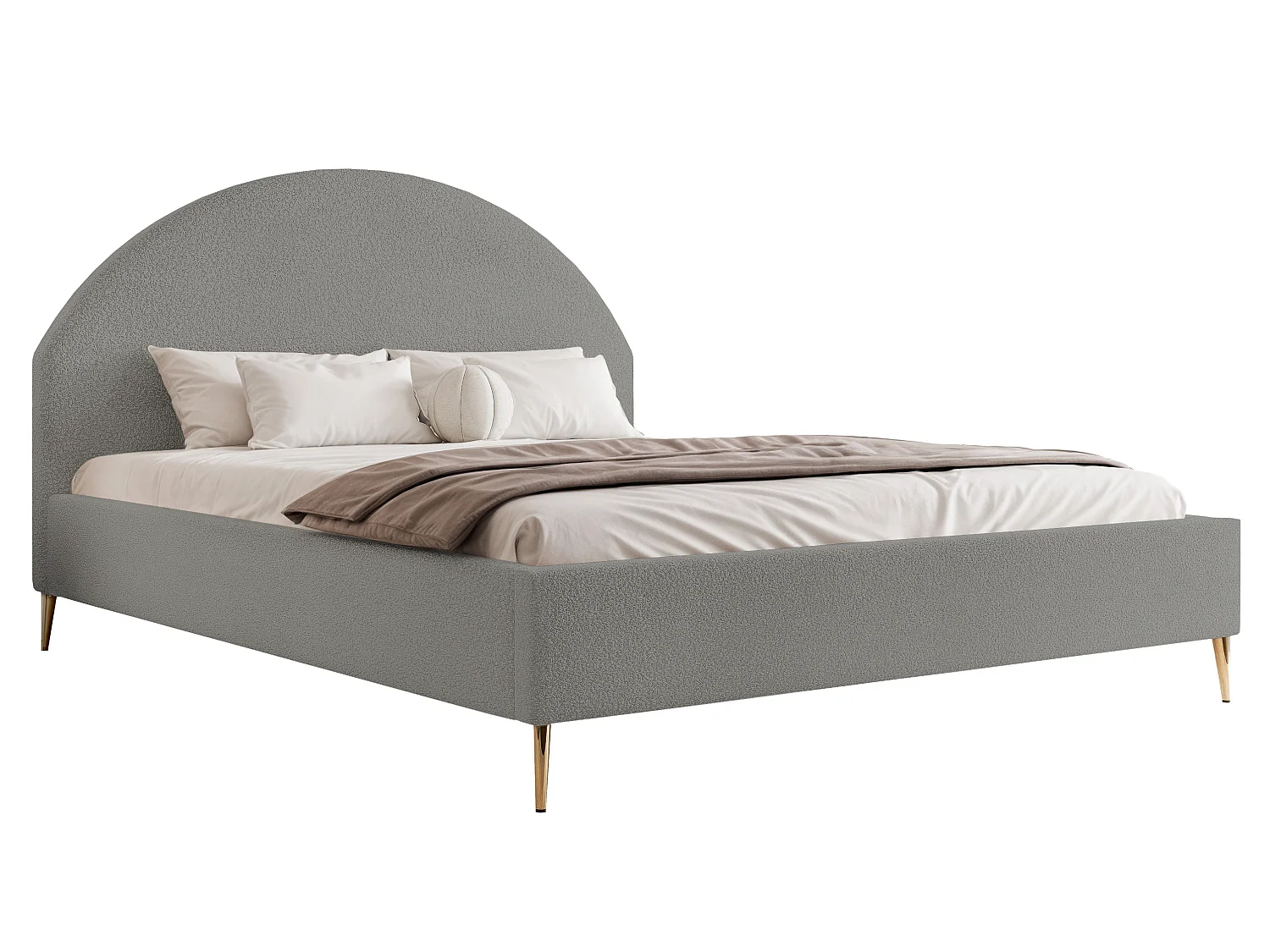 BESILIO Gestoffeerd bed Boucle 120x200 Velora II – lattenbodem, hoofdbord, opbergruimte, slank bed, hoge gouden poten – Lichtgrijs