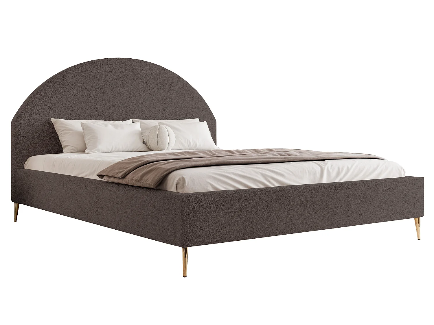 BESILIO Gestoffeerd bed Boucle 140x200 Velora II – lattenbodem, hoofdbord, opbergruimte, slank bed, hoge gouden poten – Bruin