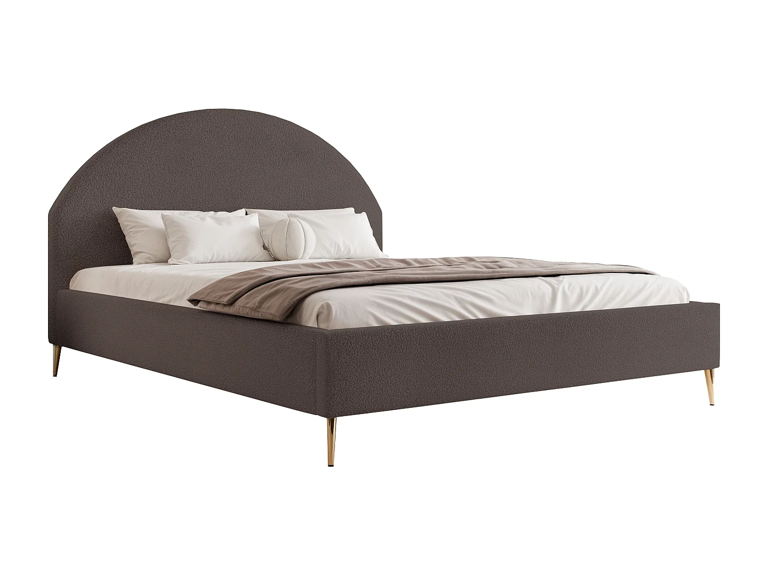 BESILIO Lit tapissé Boucle 120x200 Velora II – sommier à lattes, tête de lit, coffre de rangement, lit fin, pieds hauts dorés – Marron