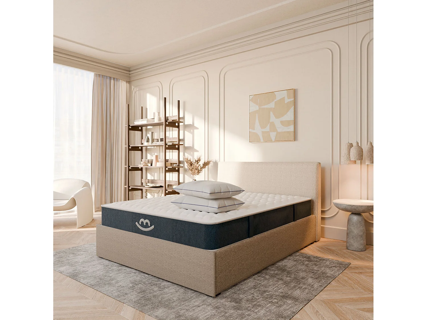 Matelas hybride et oreillers moelleux 120x190cm épais 22cm