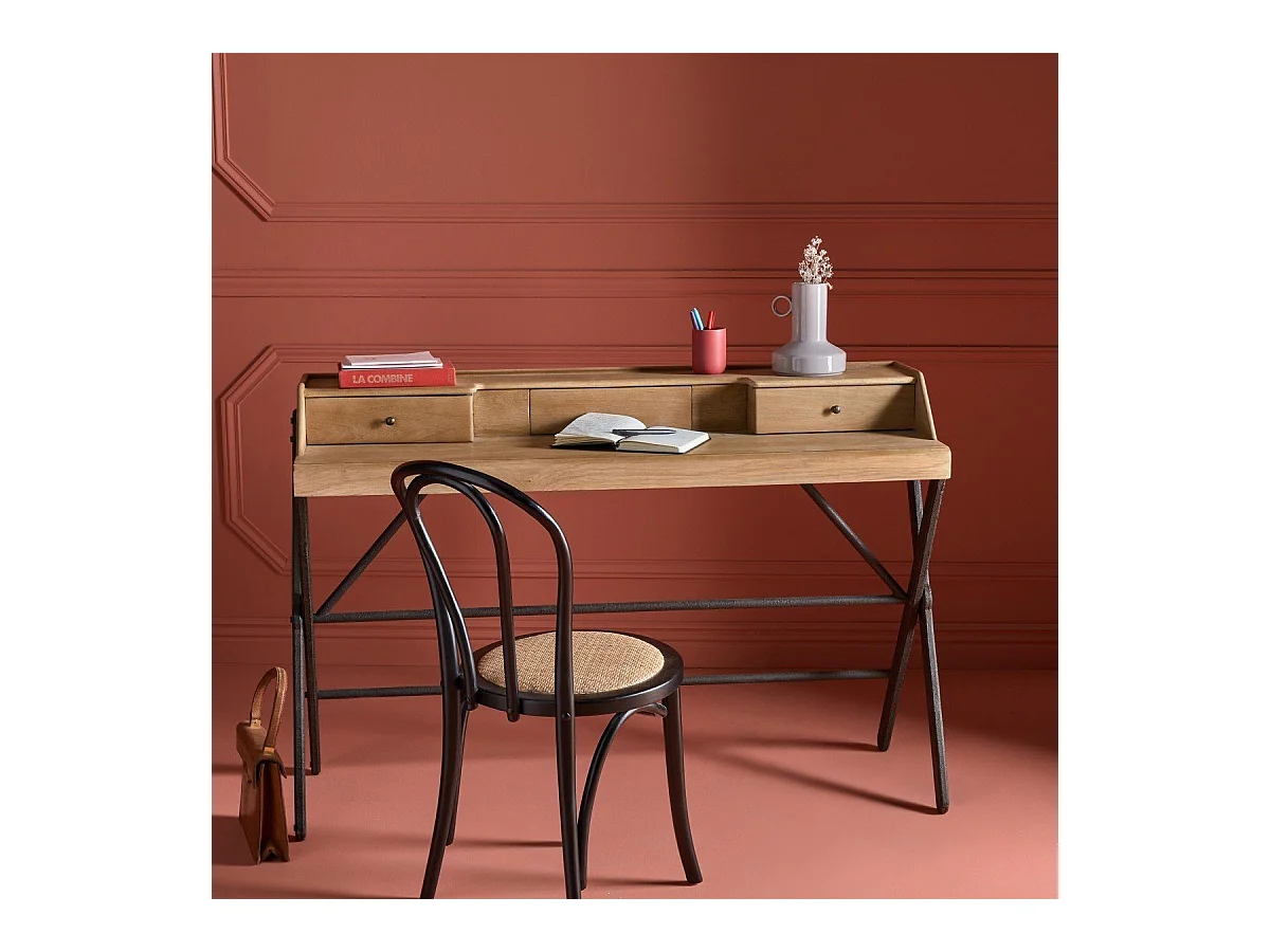 Set van 2 stoelen in beukenhout met zwarte afwerking en rotan zitting - TROQUET