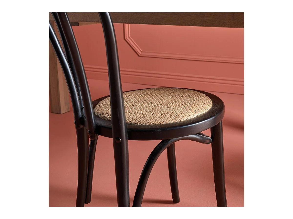 Set van 2 stoelen in beukenhout met zwarte afwerking en rotan zitting - TROQUET