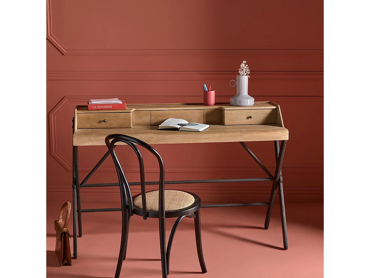 Lot de 2 chaises en hêtre finition noire et assise rotin - TROQUET