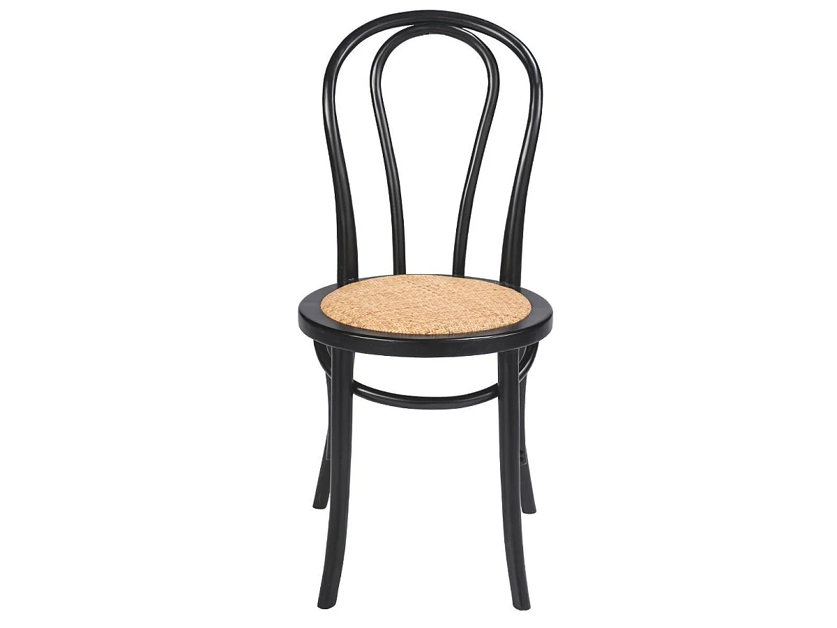 Lot de 2 chaises en hêtre finition noire et assise rotin - TROQUET
