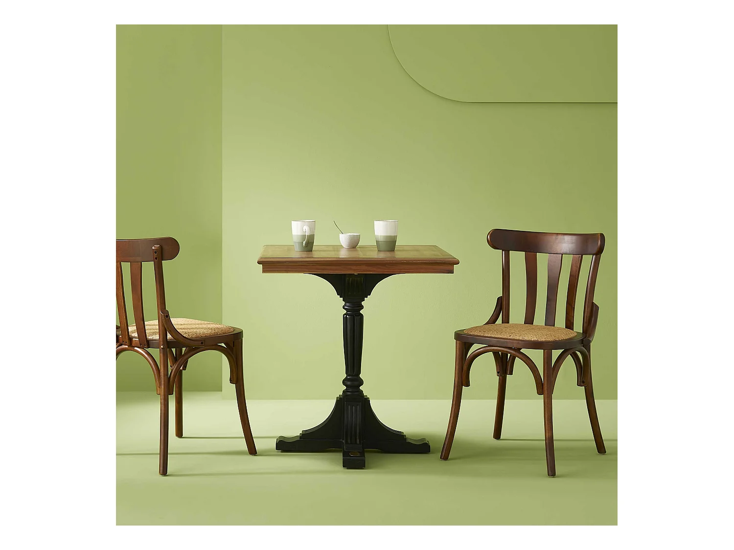 Juego de 2 sillas de abeto macizo con acabado marrón y asiento de mimbre - ESTAMINET