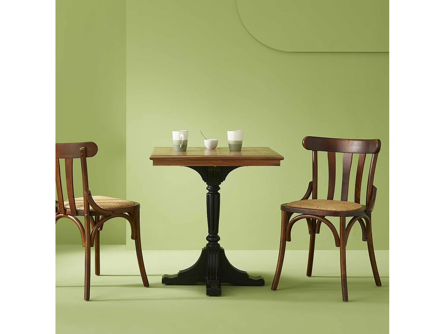 Lot de 2 chaises en bouleau massif finition marron et assise en cannage - ESTAMINET