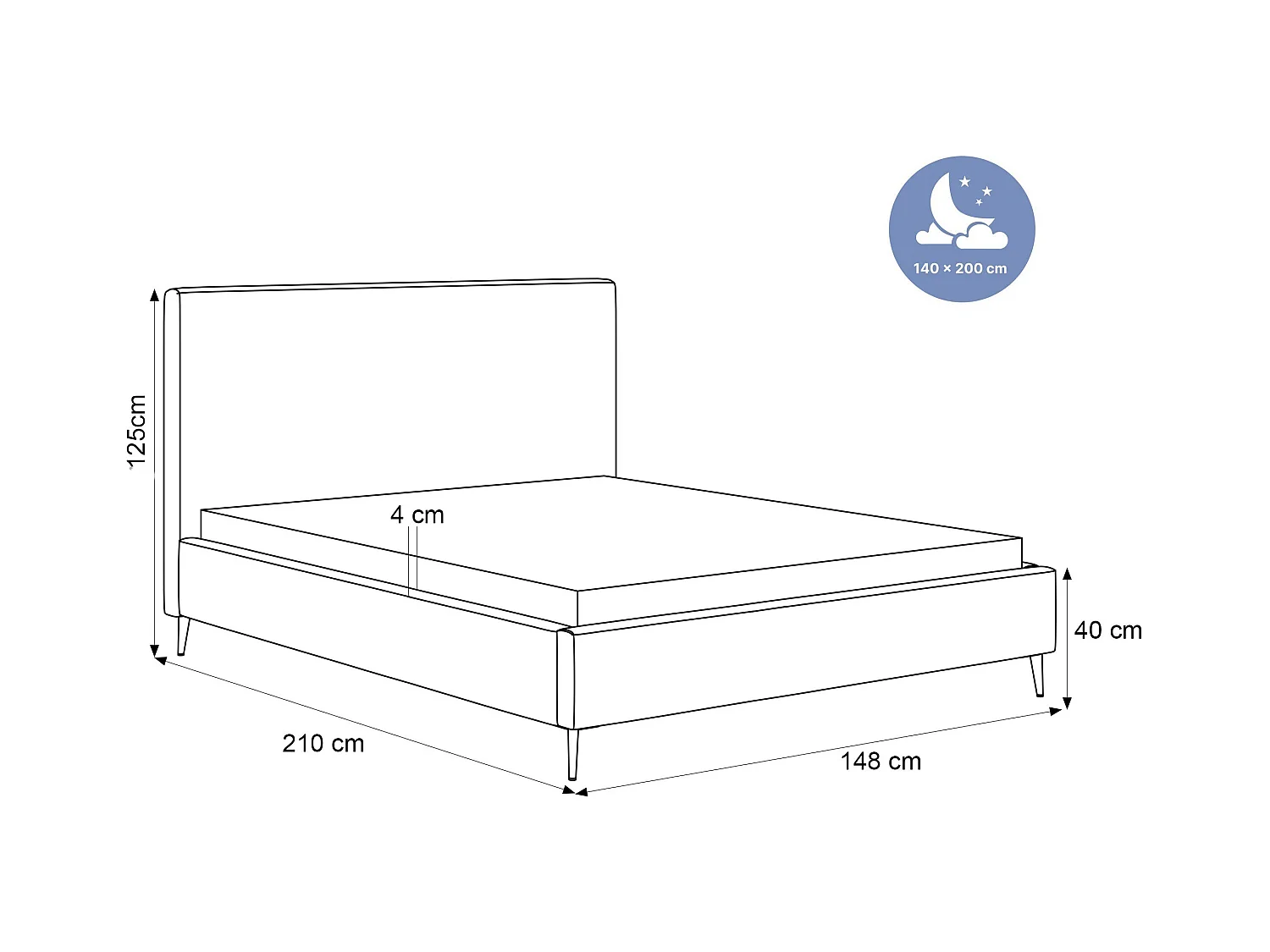 BESILIO Łóżko do sypialni 140x200 Vienna II - Łóżko z pojemnikiem, łóżko slim, wysokie złote nogi, stelaż listwowy - Tkanina miękki sztuks - Kremowy