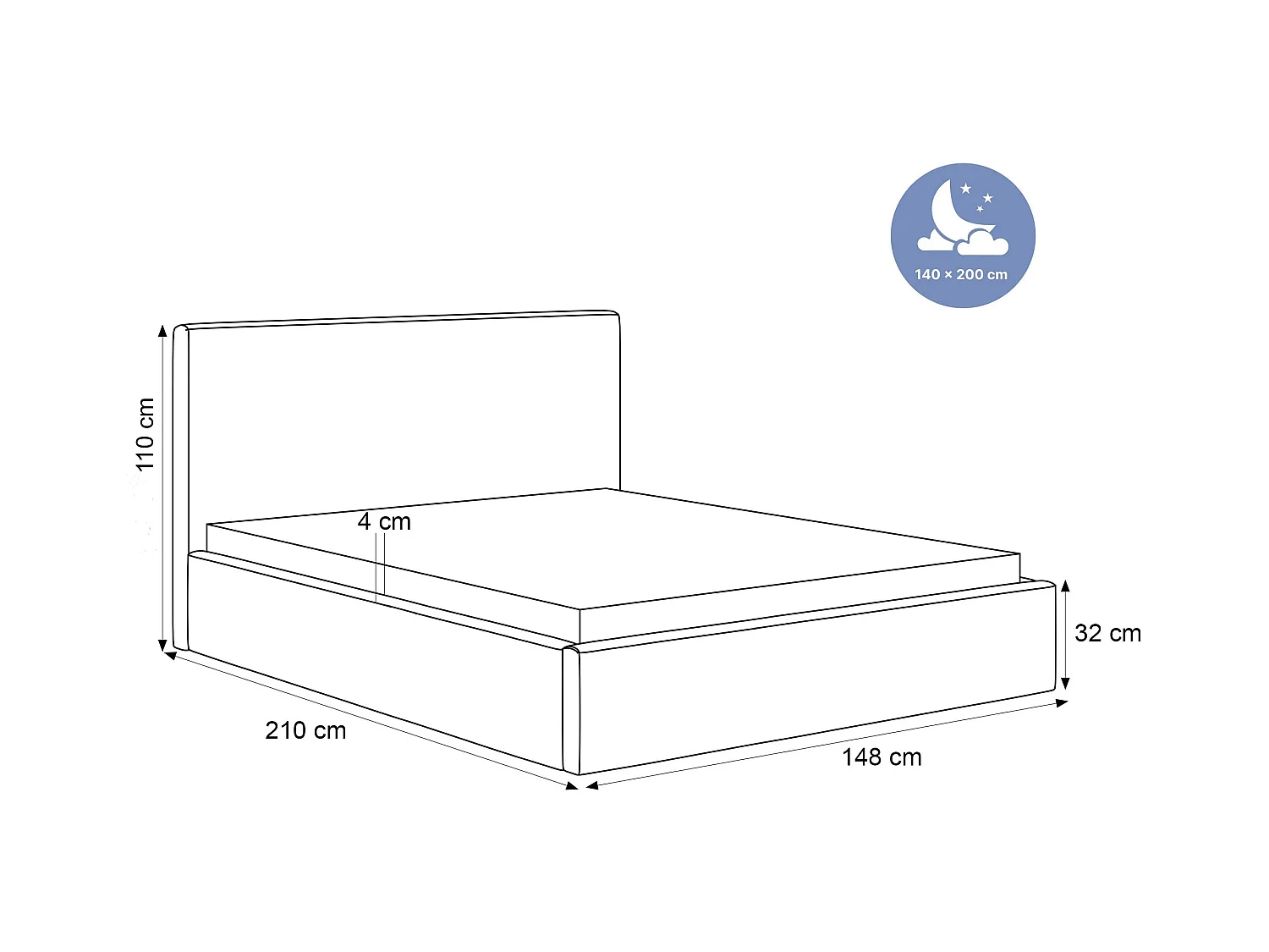 BESILIO Łóżko do sypialni 140x200 Vienna - Łóżko z pojemnikiem, łóżko slim, stelaż listwowy - Tkanina sztuks - Kremowy
