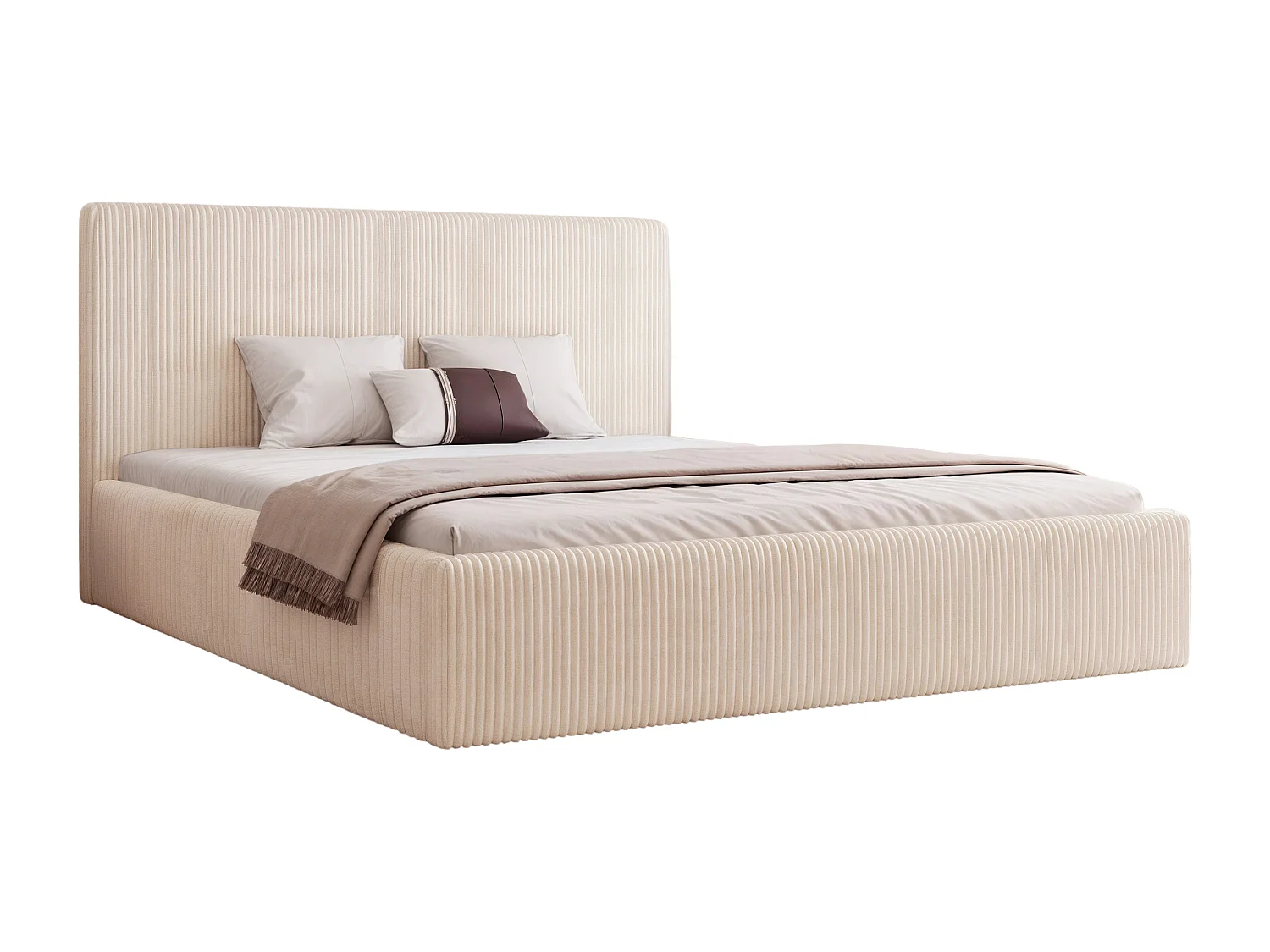BESILIO Bed 180x200 Vienna – bed met opbergruimte, slank bed, lattenbodem – fluwelen stof – Crème