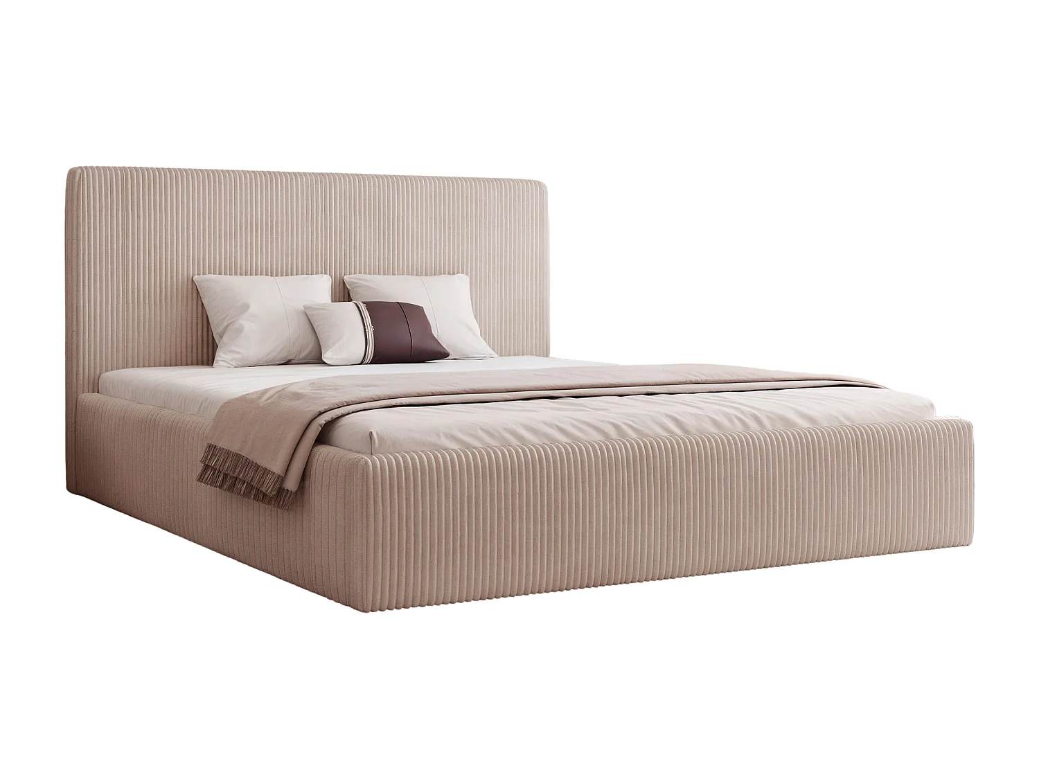 BESILIO Bed 180x200 Vienna – bed met opbergruimte, slank bed, lattenbodem – fluwelen stof – Beige