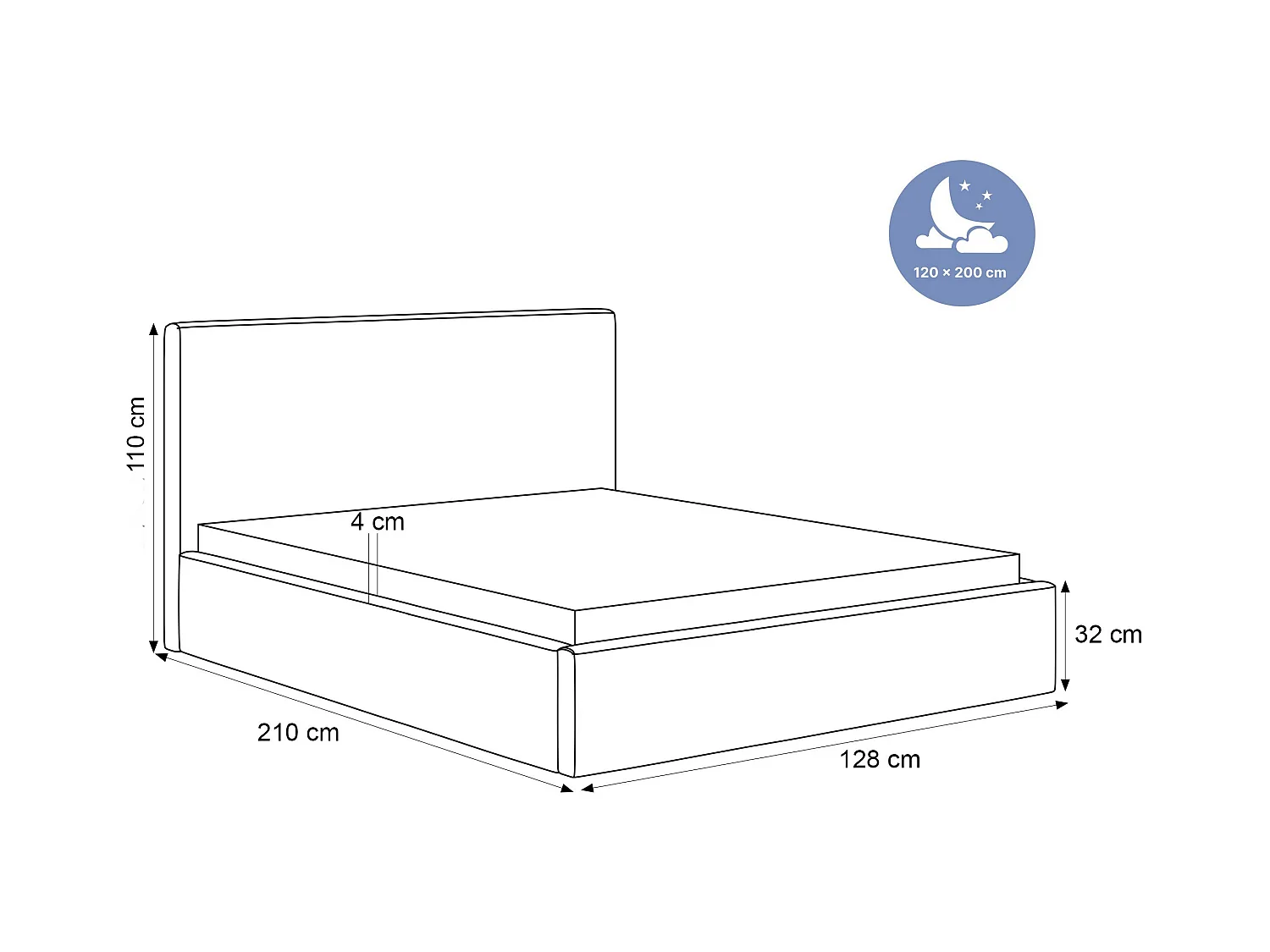 BESILIO Łóżko do sypialni 120x200 Vienna - Łóżko z pojemnikiem, łóżko slim, stelaż listwowy - Tkanina sztuks - Szary