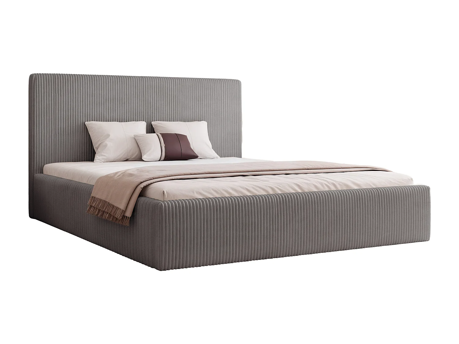 BESILIO Bed 200x200 Vienna – bed met opbergruimte, slank bed, lattenbodem – fluwelen stof – Grijs
