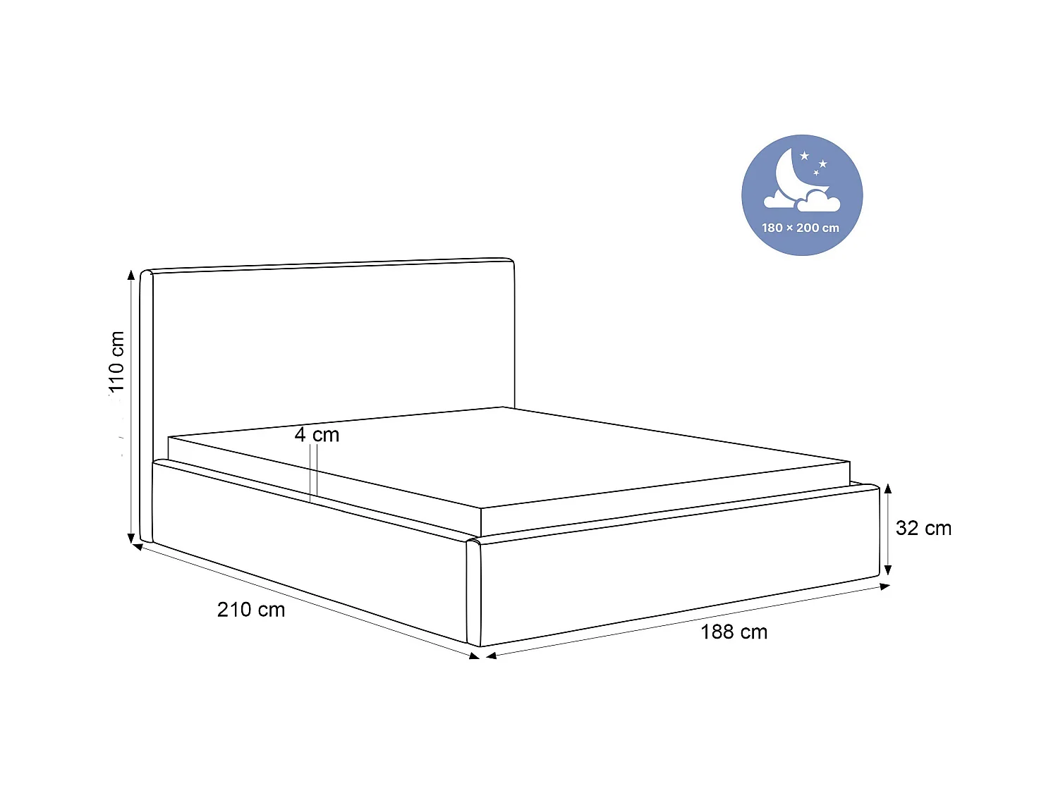 BESILIO Łóżko do sypialni 180x200 Vienna - Łóżko z pojemnikiem, łóżko slim, stelaż listwowy - Tkanina sztuks - Szary
