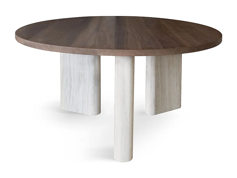 Now's Home - Table Basse Ronde Effet Travertin Et Noyer 80x80xht 36cm Amber