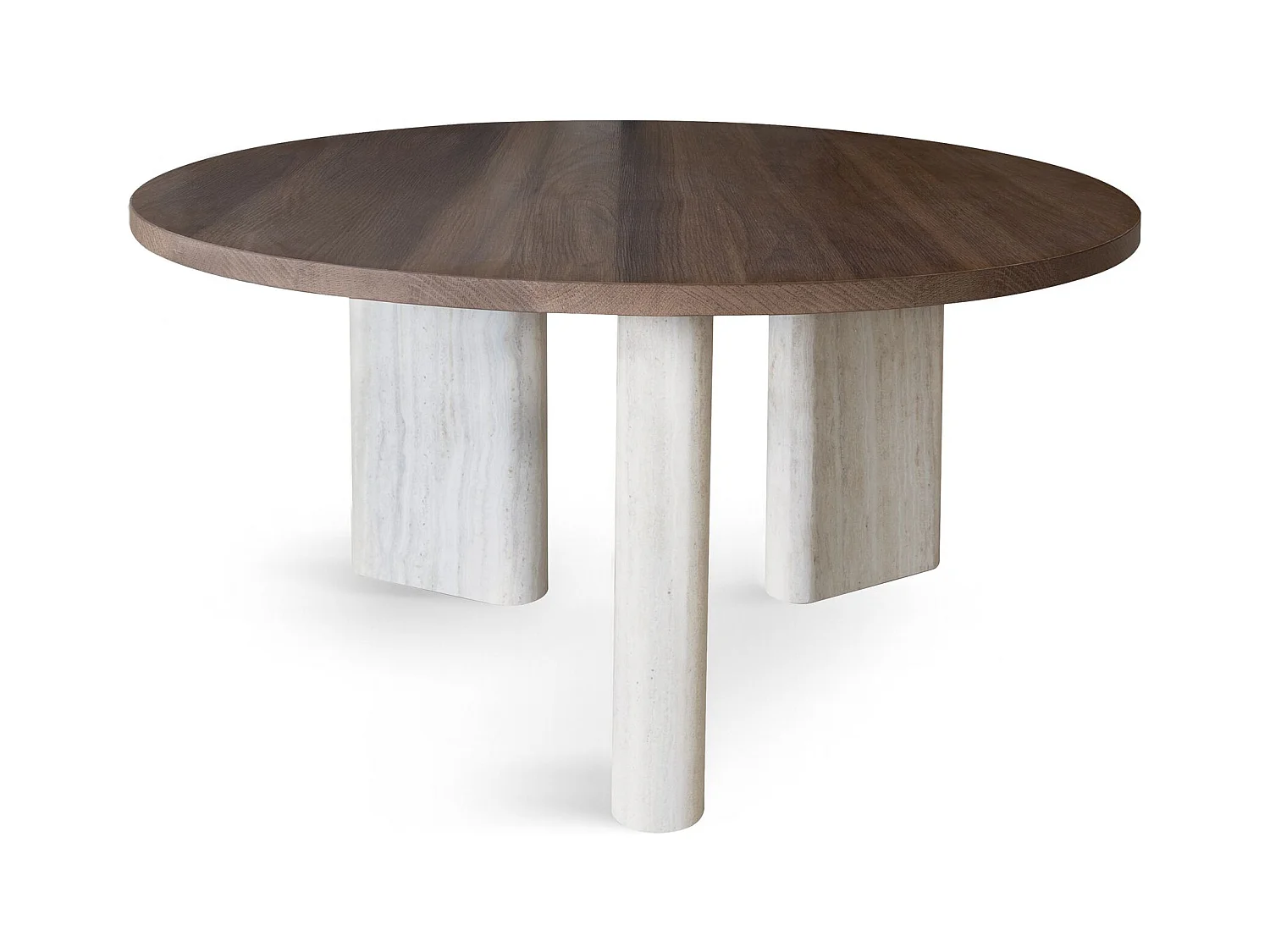 Now's Home - Table Basse Ronde Effet Travertin Et Noyer 80x80xht 36cm Amber