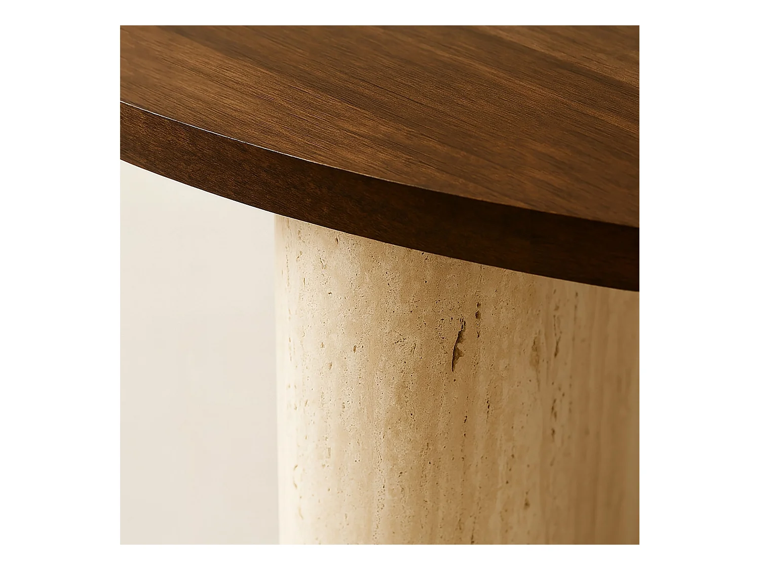 Now's Home - Table Basse Ronde Effet Travertin Et Noyer 80x80xht 36cm Amber