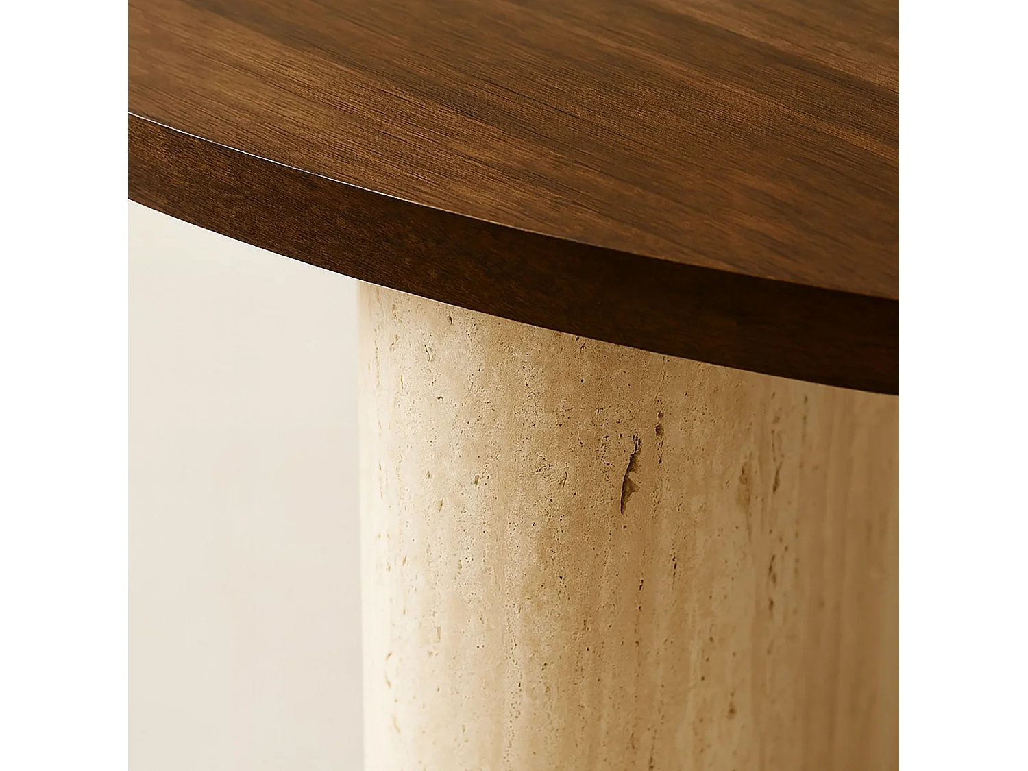 Now's Home - Table Basse Ronde Effet Travertin Et Noyer 80x80xht 36cm Amber