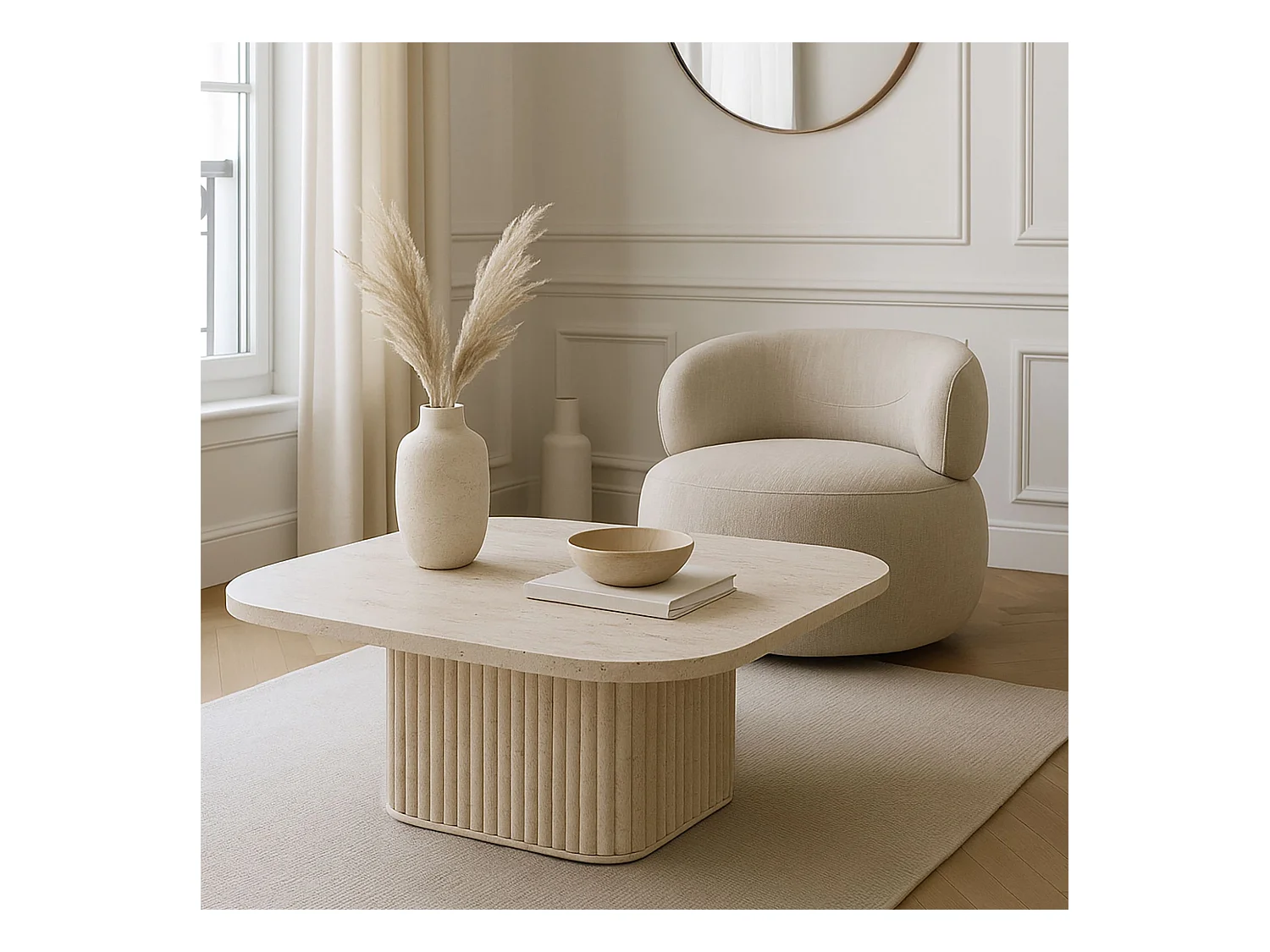 Now's Home - Table Basse Carre Effet Travertin Naturel 80x80xht36cm Susan