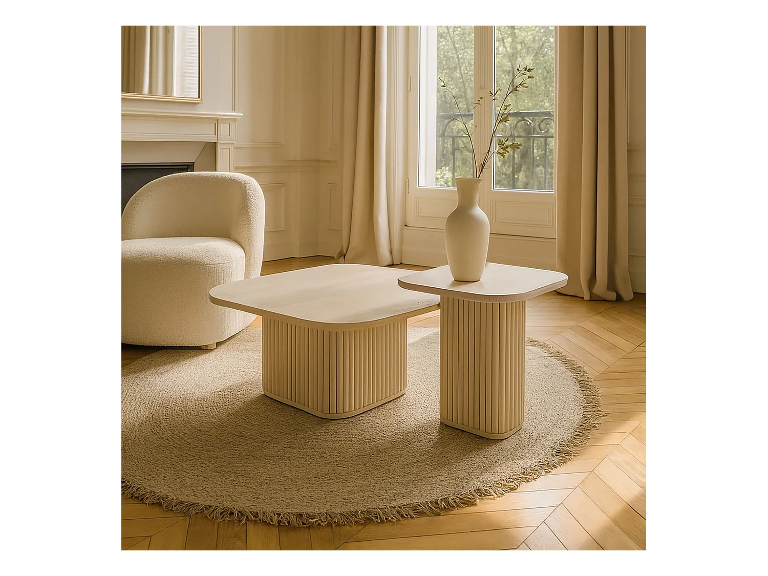 Now's Home - Table Basse Carre Effet Travertin Naturel 80x80xht36cm Susan