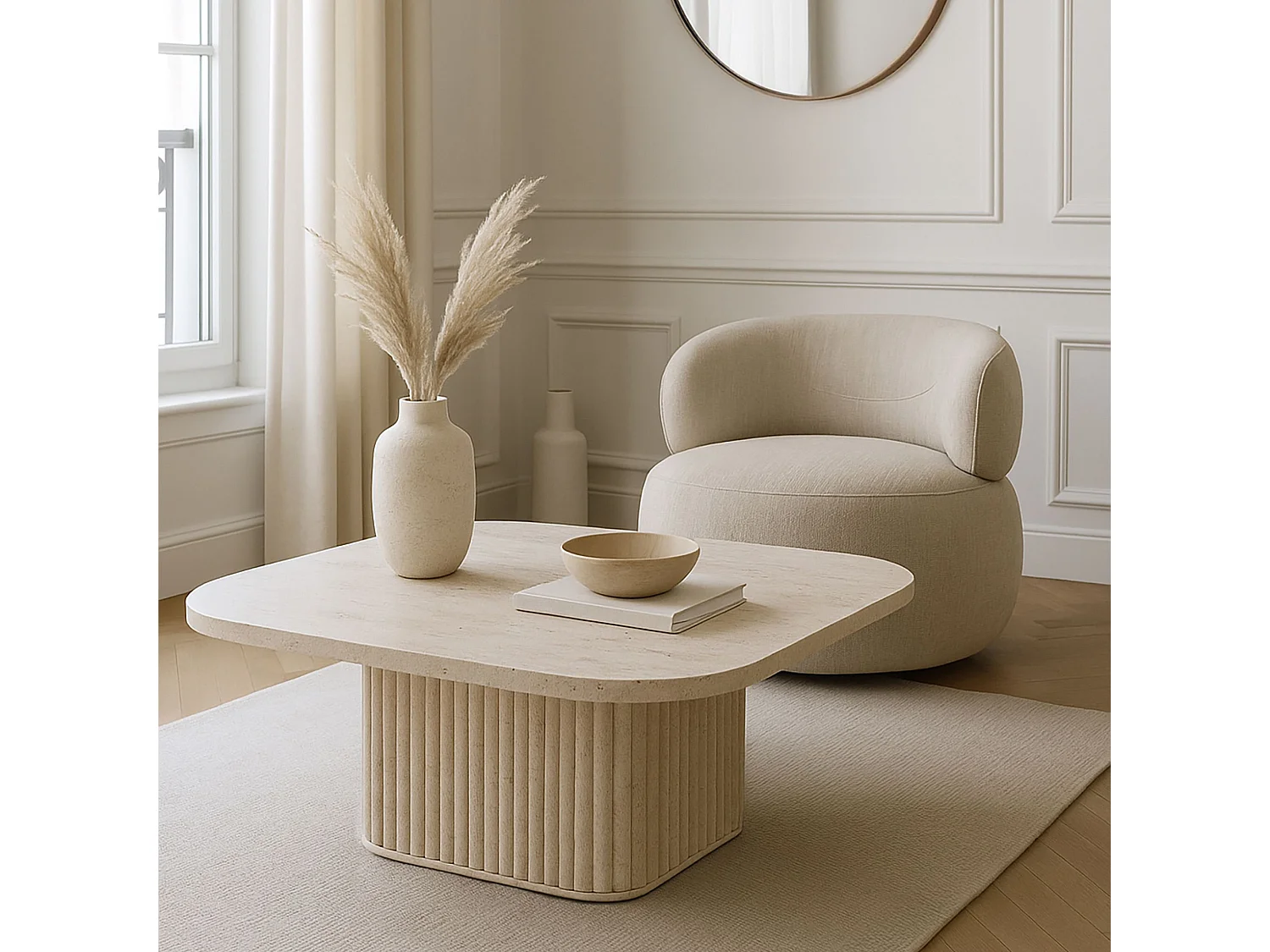 Now's Home - Table Basse Carré Effet Travertin Naturel 80x80xht36cm Susan