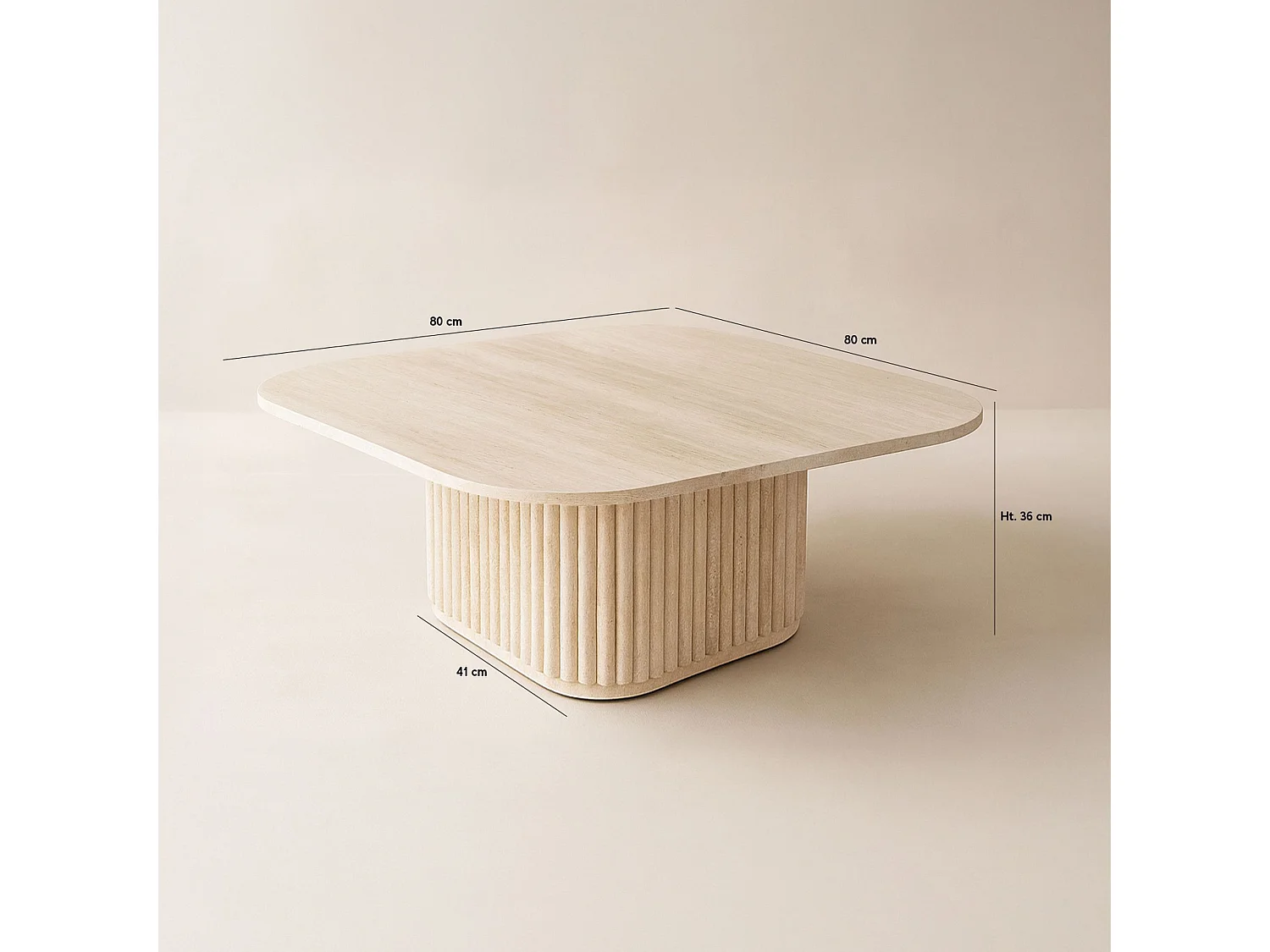 Now's Home - Table Basse Carré Effet Travertin Naturel 80x80xht36cm Susan