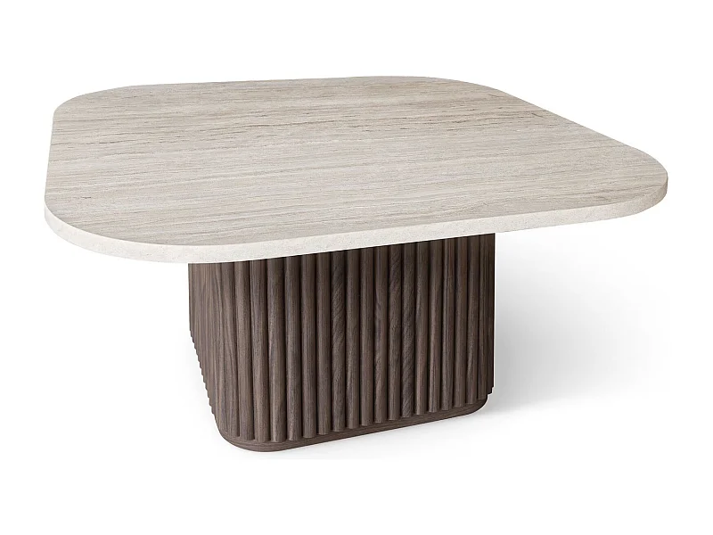 Now's Home - Table Basse Carre Effet Travertin Naturel/noyer 80x80x36cm Esther