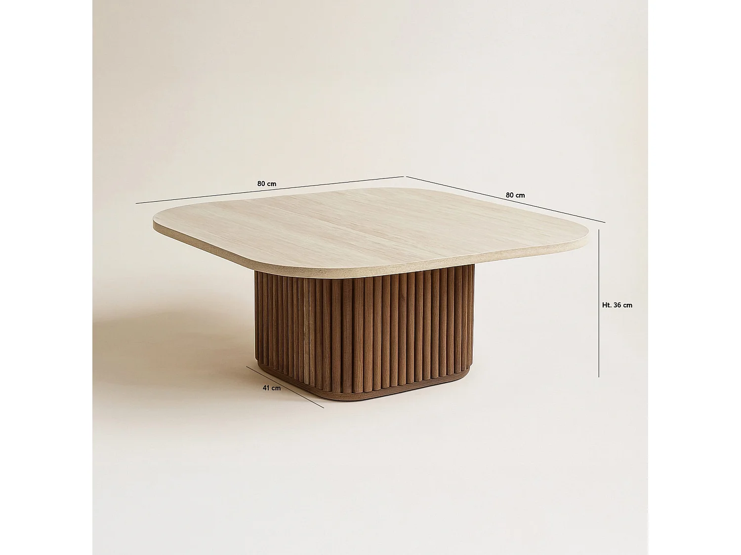 Now's Home - Table Basse Carré Effet Travertin Naturel/noyer 80x80x36cm Esther