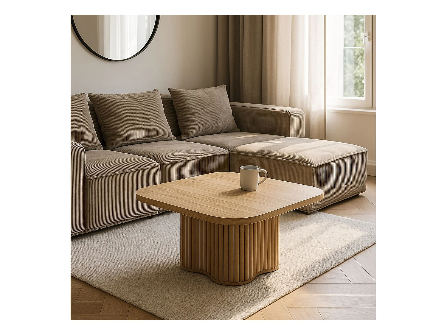 Now's Home - Table Basse Effet Bois Naturel Pied Organique D80x40cm  Alba