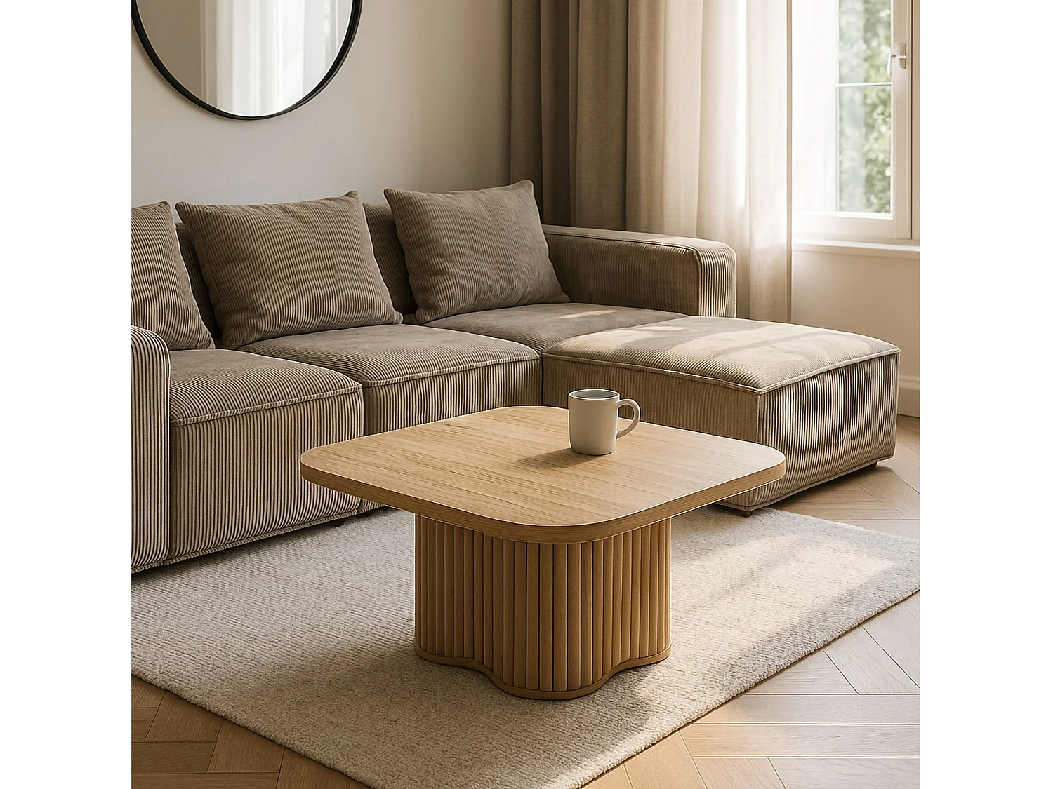 Now's Home - Table Basse Effet Bois Naturel Pied Organique D80x40cm  Alba