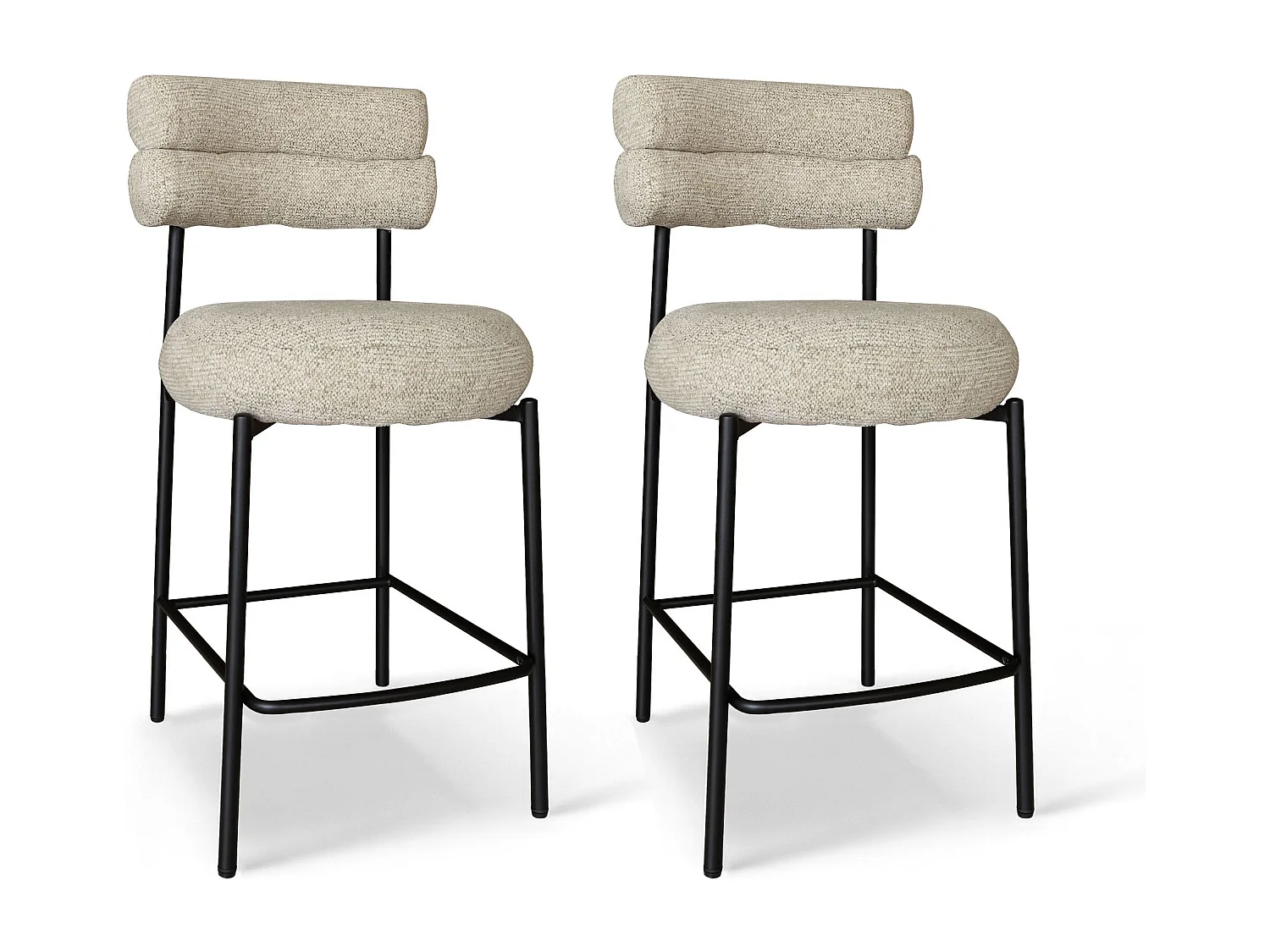 Now's Home - Lot 2 Chaises De Bar En Tweed Beige Et Métal Noir