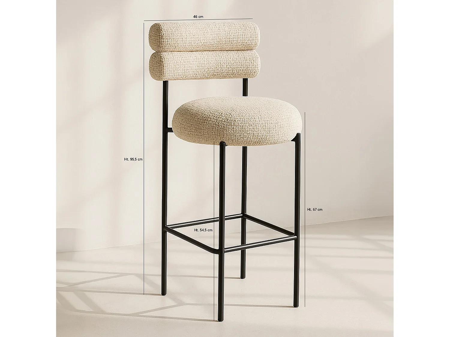 Now's Home - Lot 2 Chaises De Bar En Tweed Beige Et Métal Noir