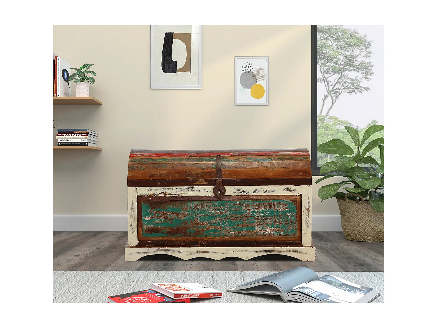 Goa | Coffre en bois de manguier massif multicolore