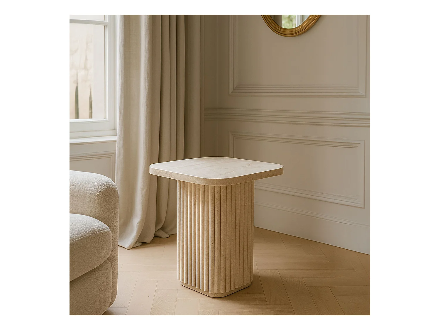 Now's Home - Meuble D'appoint Carre Effet Travertin Naturel 40x40xht45cm Susan