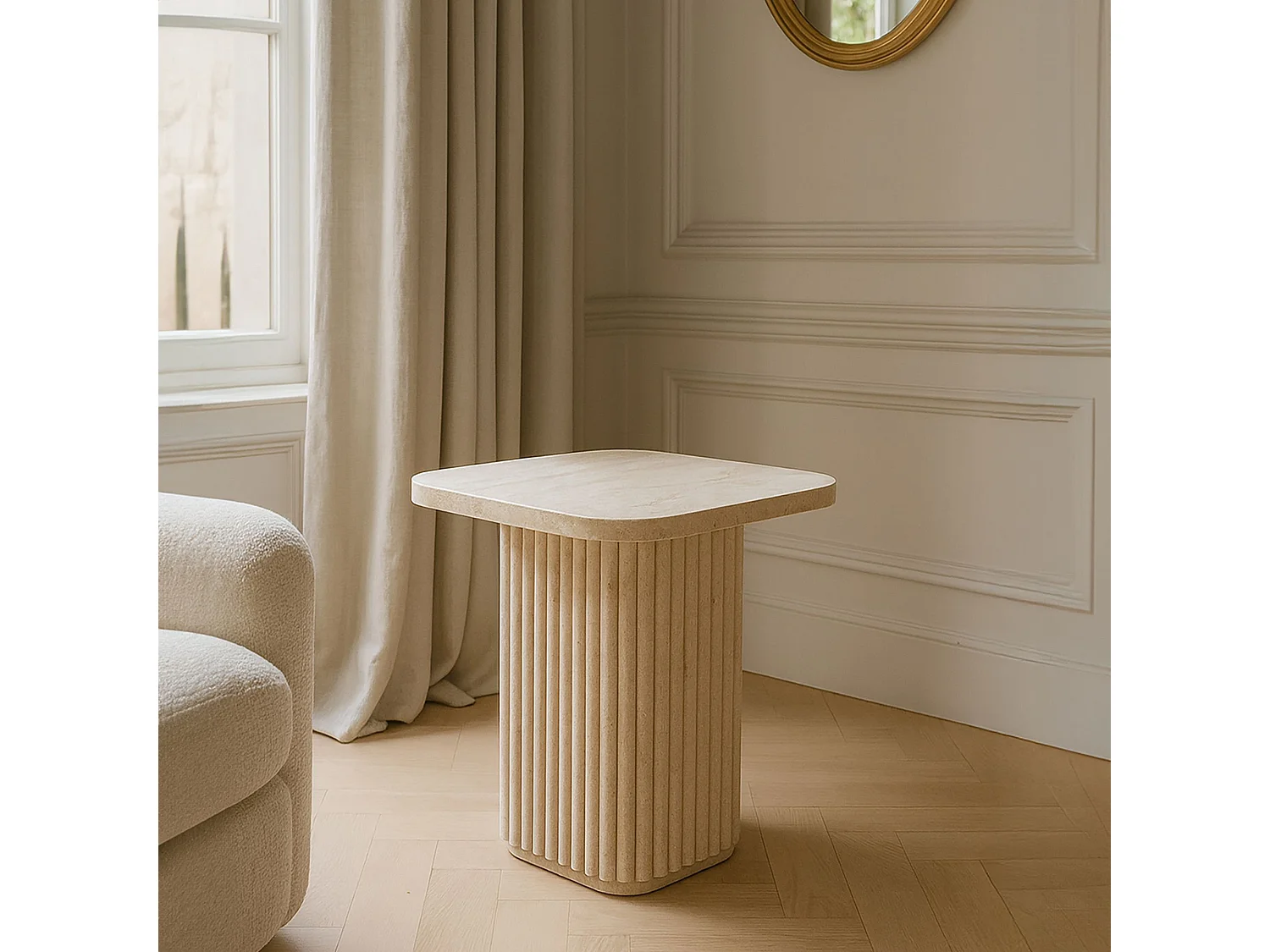 Now's Home - Meuble D'appoint Carre Effet Travertin Naturel 40x40xht45cm Susan
