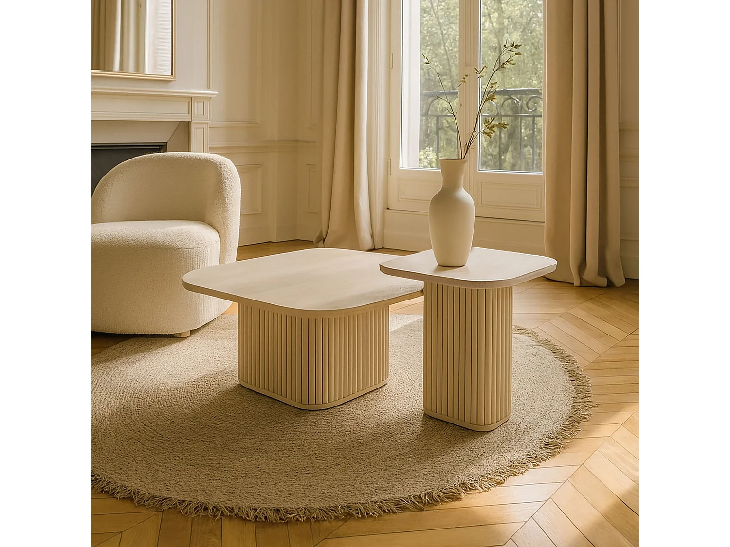 Now's Home - Meuble D'appoint Carré Effet Travertin Naturel 40x40xht45cm Susan
