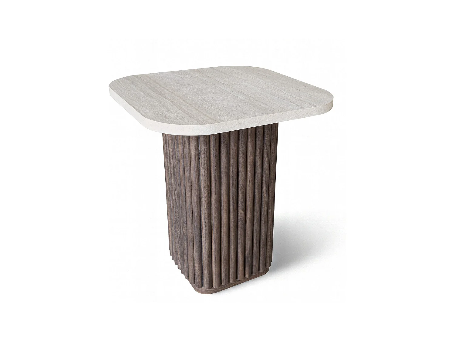 Now's Home - Table D'appoint Carre Effet Travertin Naturel/ Noyer 40x40x40cm Esther