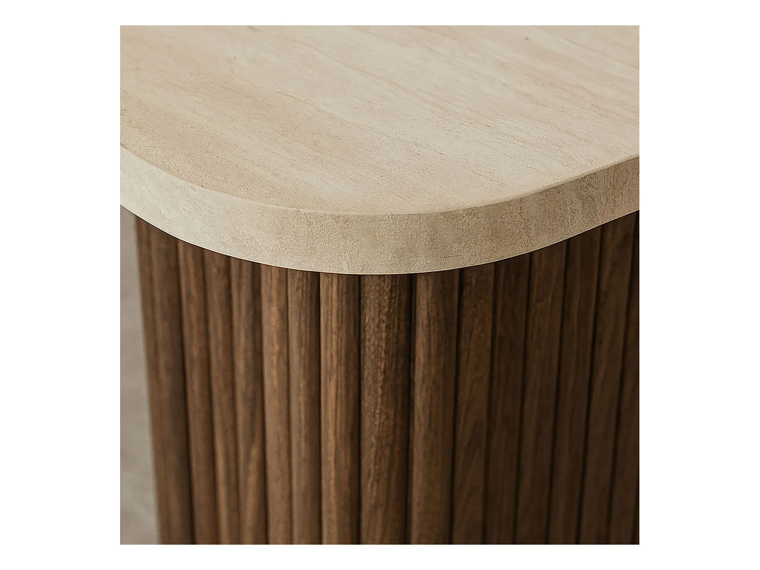 Now's Home - Table D'appoint Carre Effet Travertin Naturel/ Noyer 40x40x40cm Esther