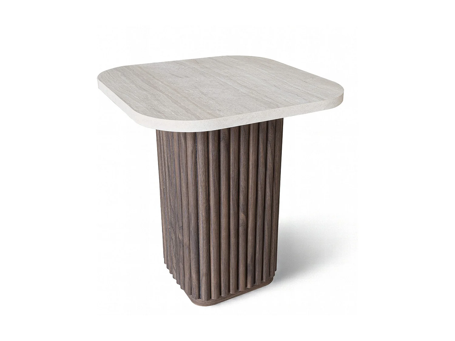 Now's Home - Table D'appoint Carre Effet Travertin Naturel/ Noyer 40x40x40cm Esther