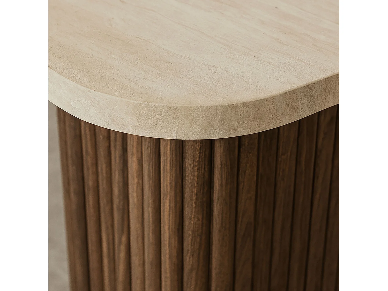 Now's Home - Table D'appoint Carré Effet Travertin Naturel/ Noyer 40x40x40cm Esther