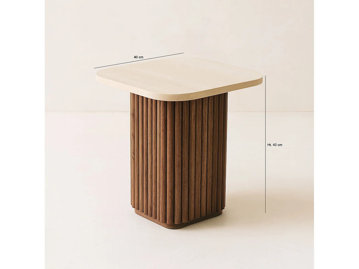 Now's Home - Table D'appoint Carré Effet Travertin Naturel/ Noyer 40x40x40cm Esther