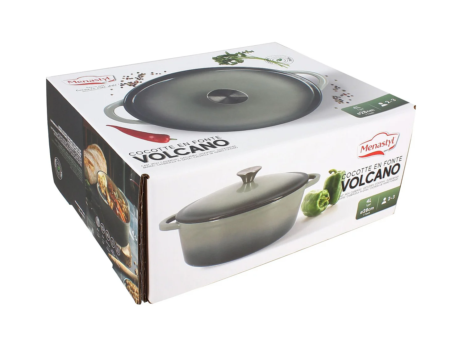 Menastyl - Cocotte Volcano Ovale 4l 28cm En Fonte Vert