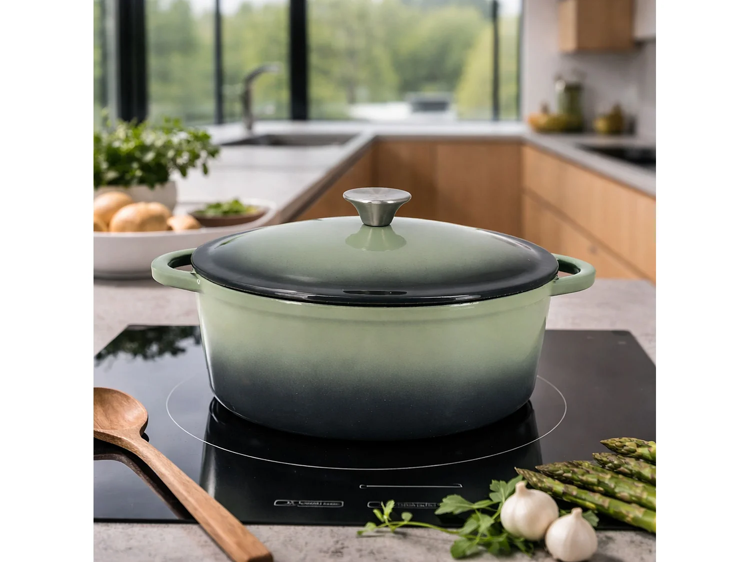 Menastyl - Cocotte Volcano Ovale 4l 28cm En Fonte Vert