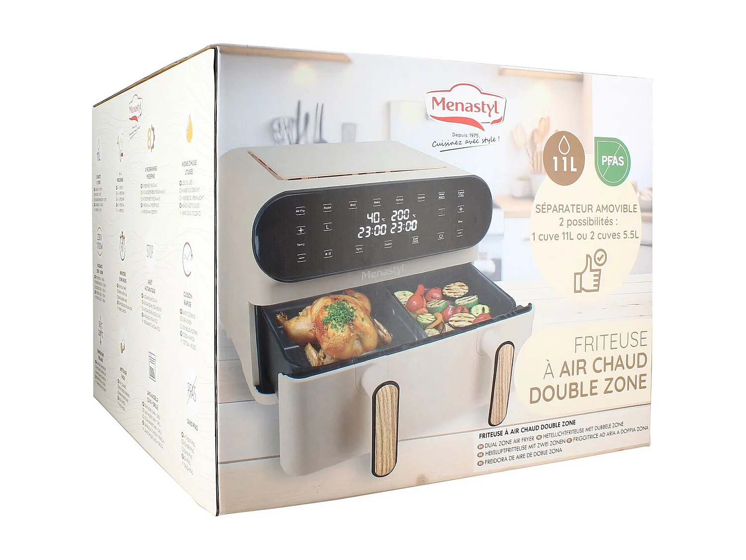 Menastyl - Friteuse à Air Chaud 11l Colorama Crème Double Cuve
